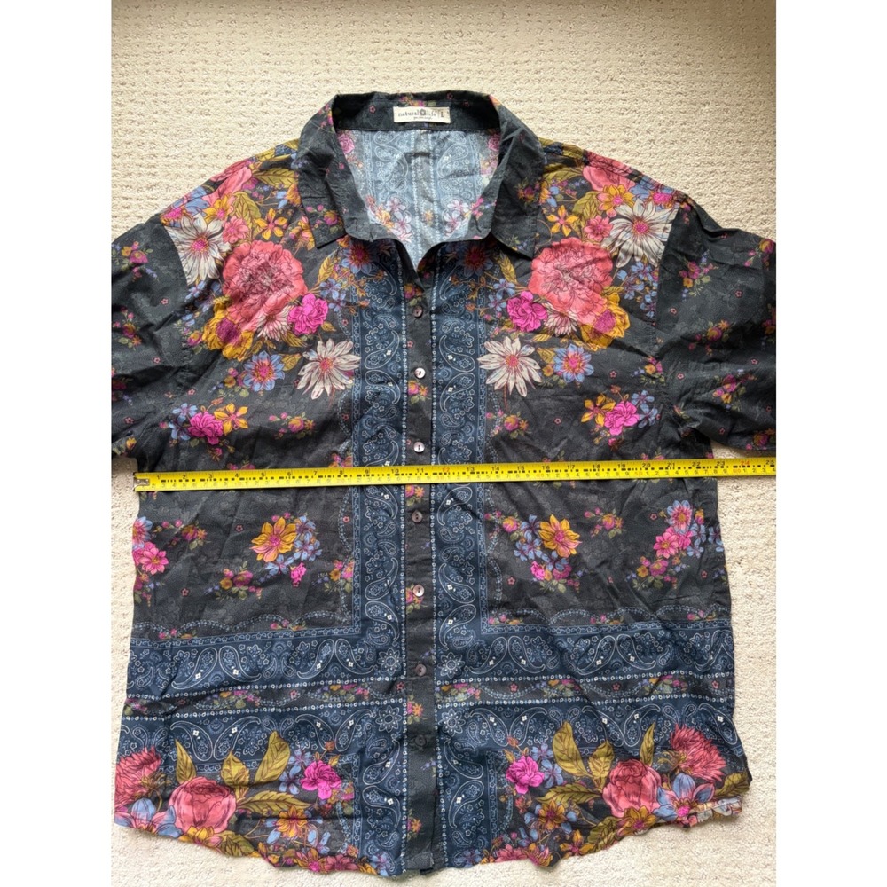 Natural Life Button Down L Floral Paisley 100% Cotton Boho Botanical Whimsigoth - Picture 3 of 6